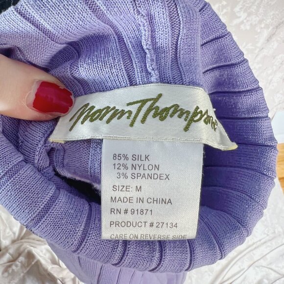 y2k Vintage Silk Norm Thompson Purple Ribbed Turtleneck Tank Top Mod Size M - Picture 5 of 8